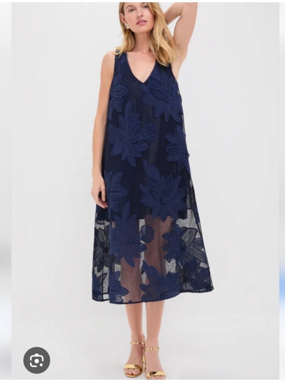 Tuckernuck Navy Embroidered Lace Sol Dress Overlay Sleeveless Vneck L